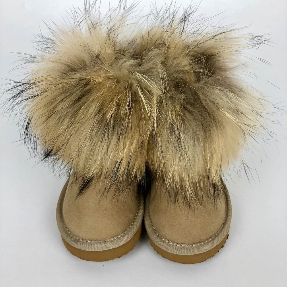 Faux Fur Trim Cream Ankle Boots